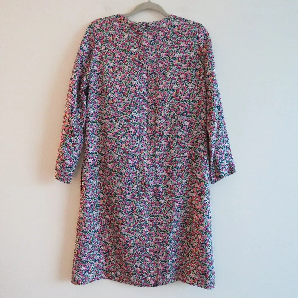 DRAWER JAPAN 100% Silk Ditsy Floral Pink Purple Shift Dress - Size 38 / Medium - Picture 10 of 16